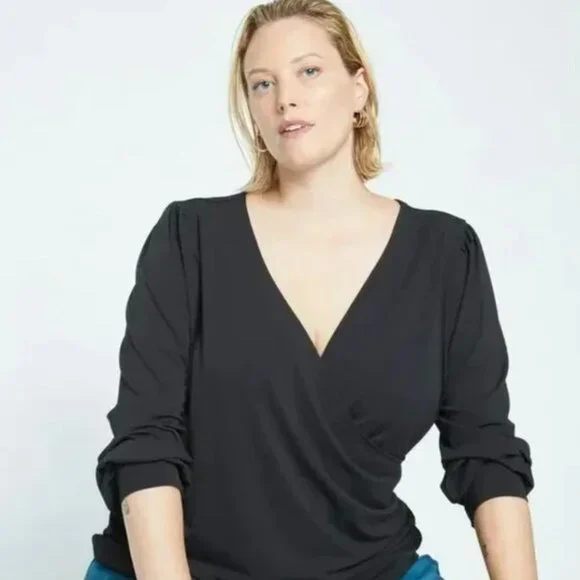 NWT Universal Standard Crepe Jersey Gathered V-Neck Blouse Evening Forest M 18 - Picture 2 of 6